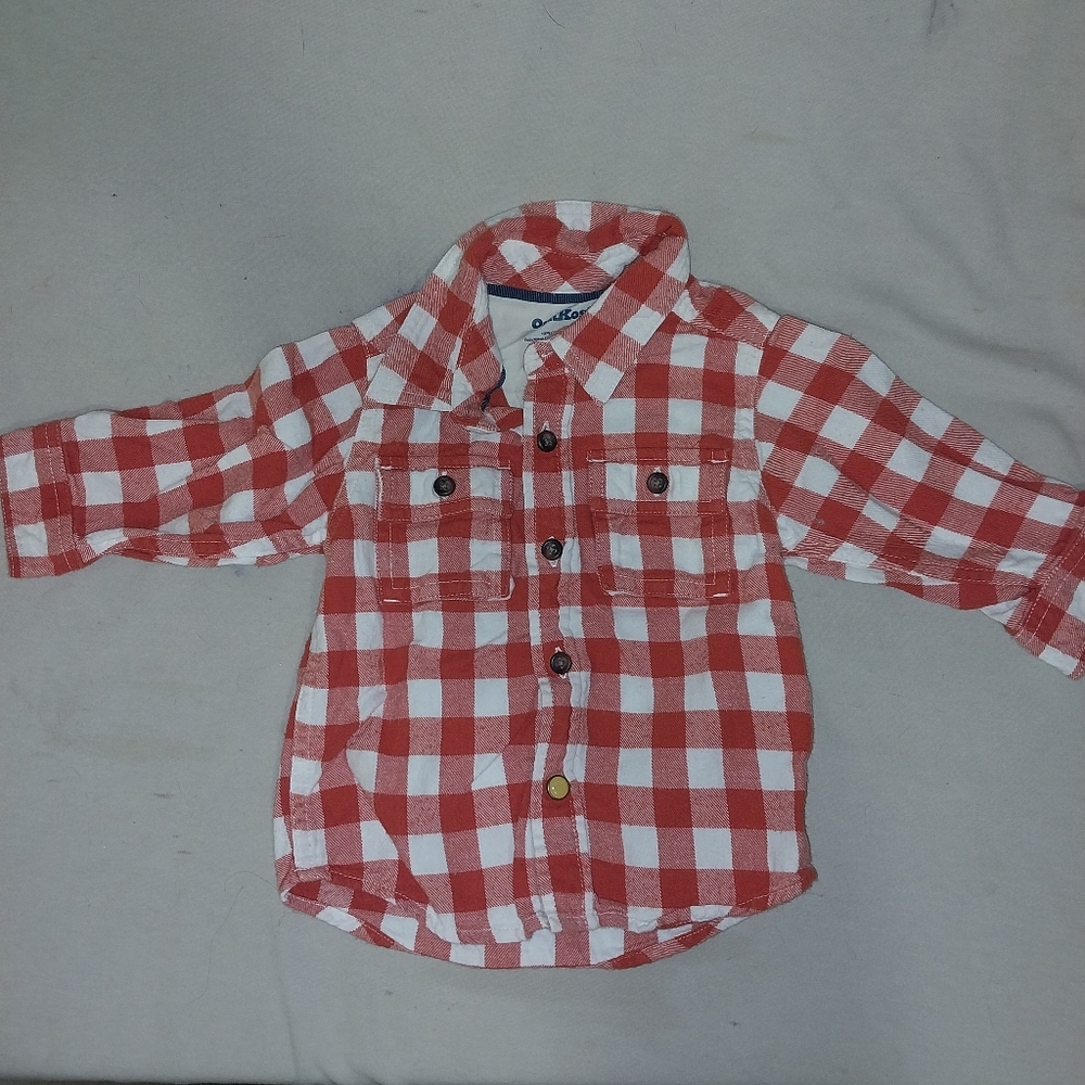 OshKosh B'gosh Red and White Plaid Button Down Shirt 12mo